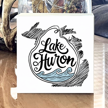 Lake Huron Script & Outline Sign - Great Lakes Decor - Multiple Sizes